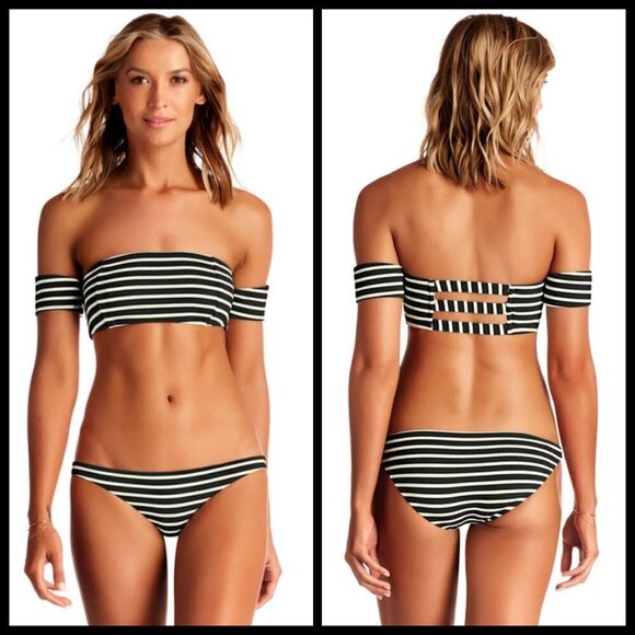 💕VITAMIN A💕 Marin Black Stripe Bikini Havana Crop Top + Tulum Bottom 6 S NWT - Picture 2 of 16